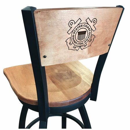 HOLLAND BAR STOOL CO 36" Blk Wrinkle U.S. Coast Guard Swivel Bar Stool, Laser Engraved Back L03836BWMedMplACstGrdMedMpl